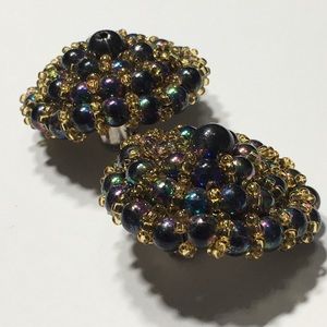 Vintage Cluster Bead AB Clip Earrings